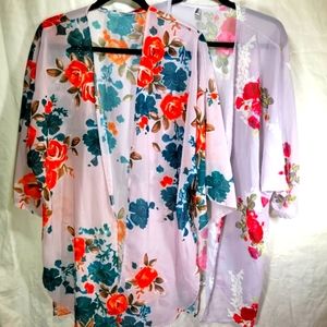 Ecowish Flowy Set of 2 Semi Sheer Cover-up Open Front For Beach Summer Size XL
